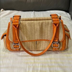 Cole Haan "Amanda" Straw Vintage Y2K Handbag with orange leather trim. GUVC